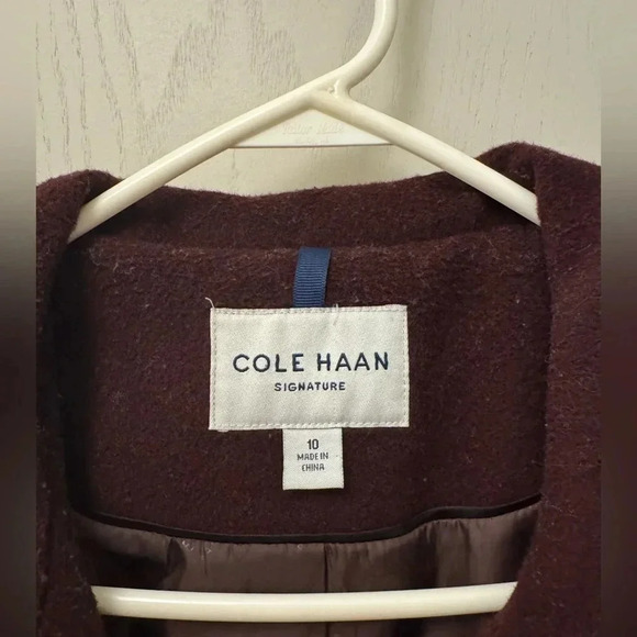 Cole Haan Signature Slick Maroon Peacoat w Pockets and Collared Neck Size 10 - Picture 5 of 12